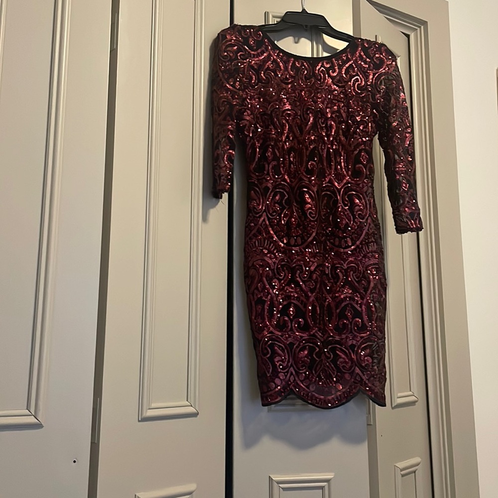 midnight doll dark red sequin dress size small